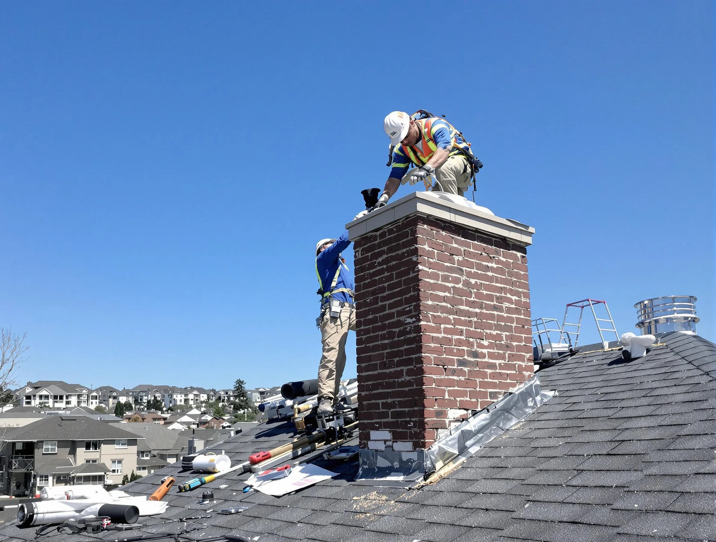 North Decatur Chimney Sweep repairing a chimney crown in North Decatur, GA