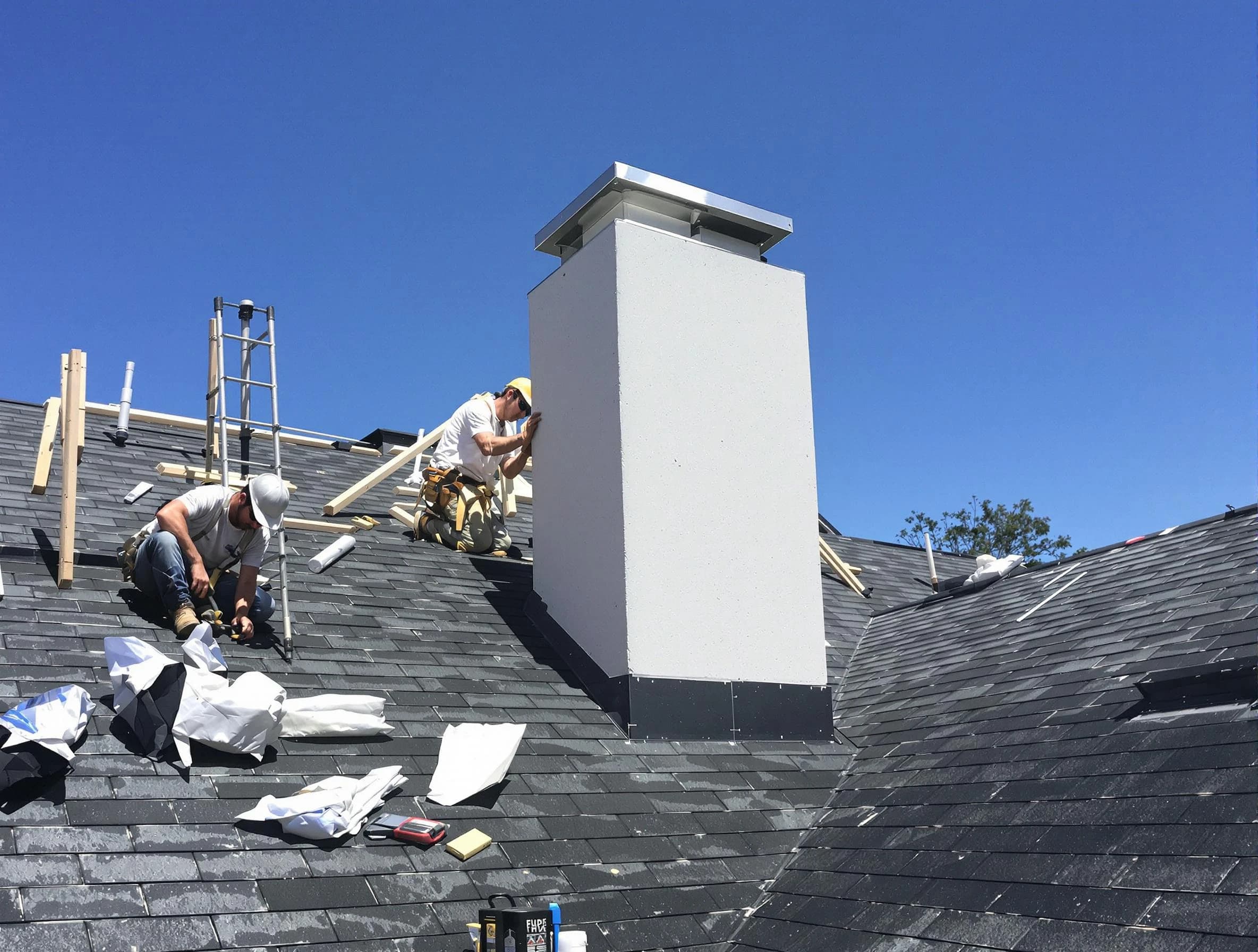 North Decatur Chimney Sweep crew installing a new chimney in North Decatur, GA