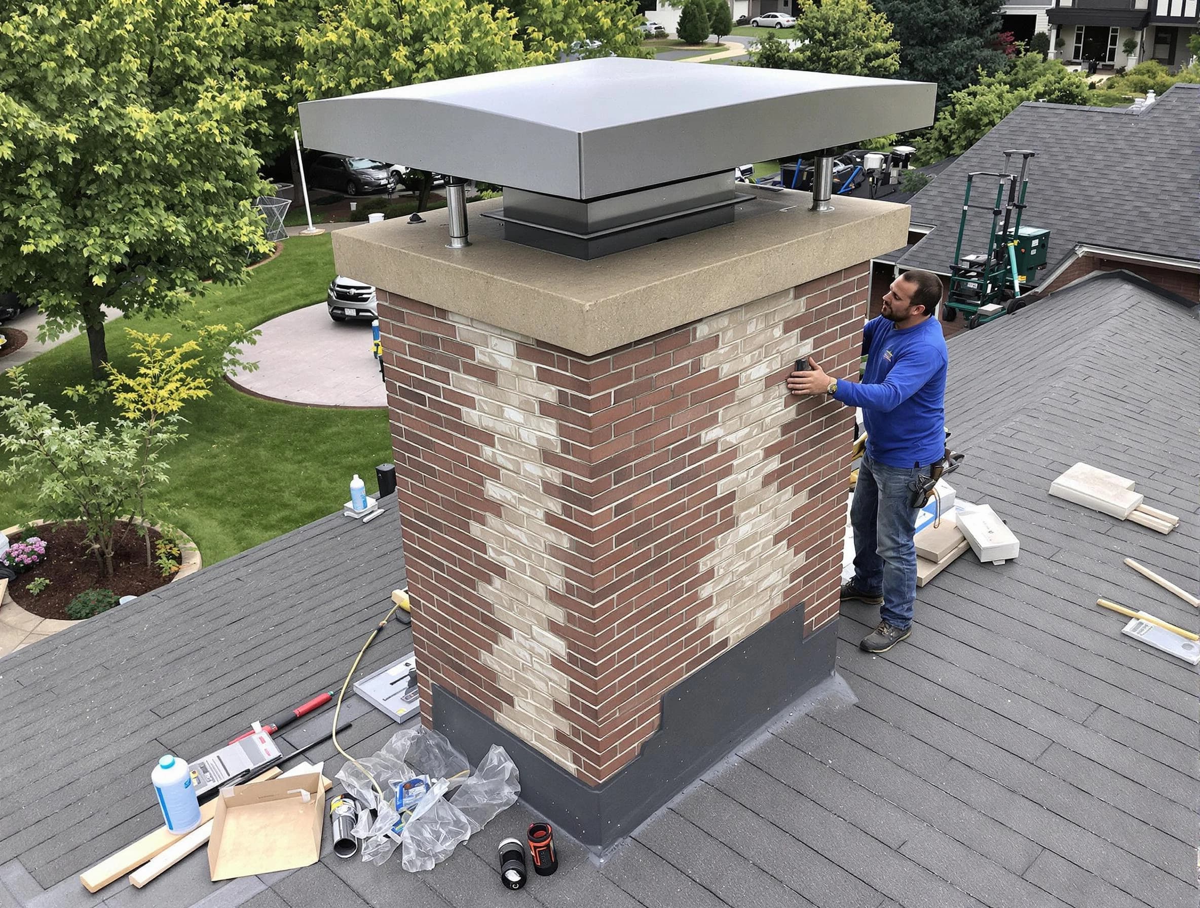 North Decatur Chimney Sweep team working on a custom chimney remodel in North Decatur, GA