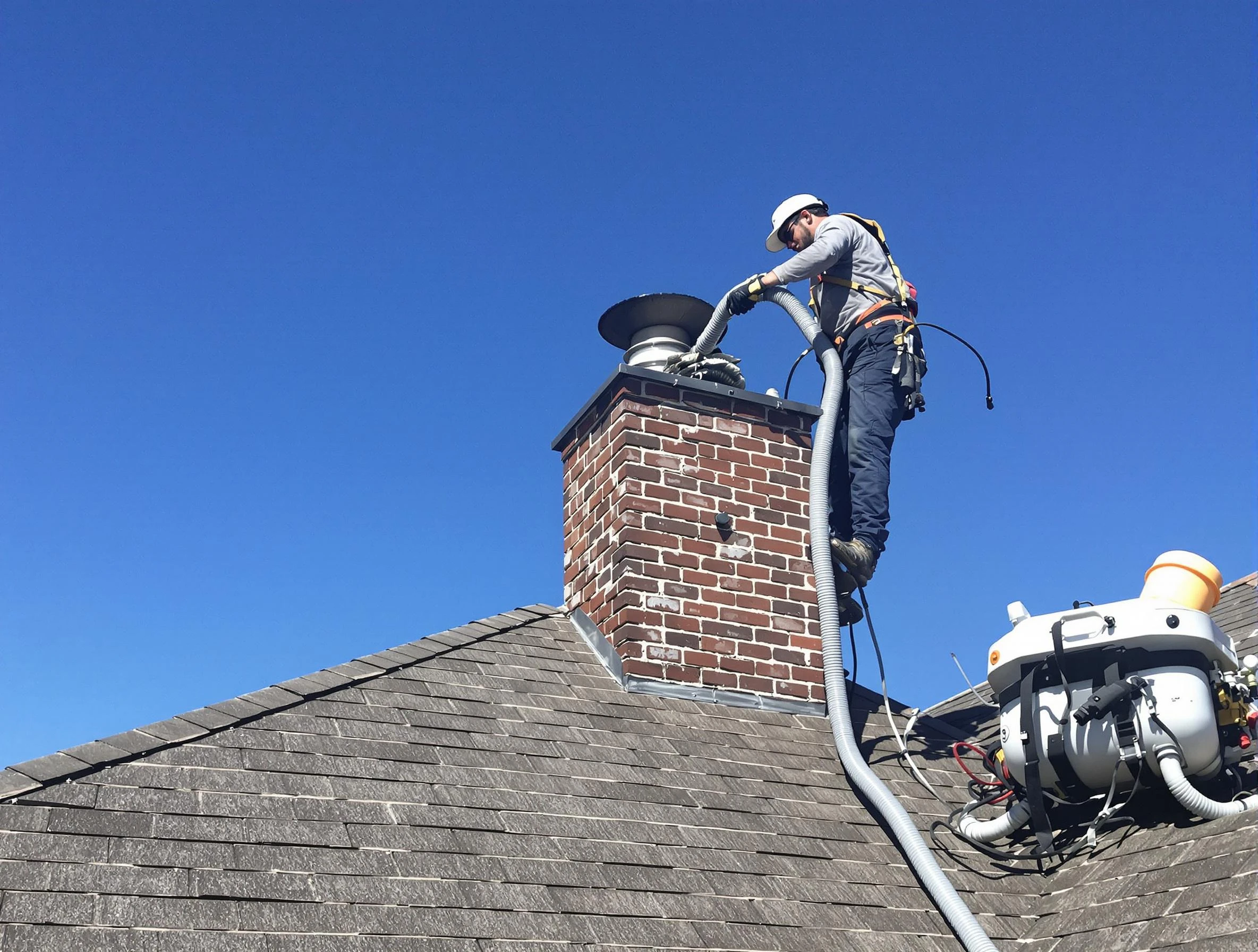 Dedicated North Decatur Chimney Sweep team member cleaning a chimney in North Decatur, GA