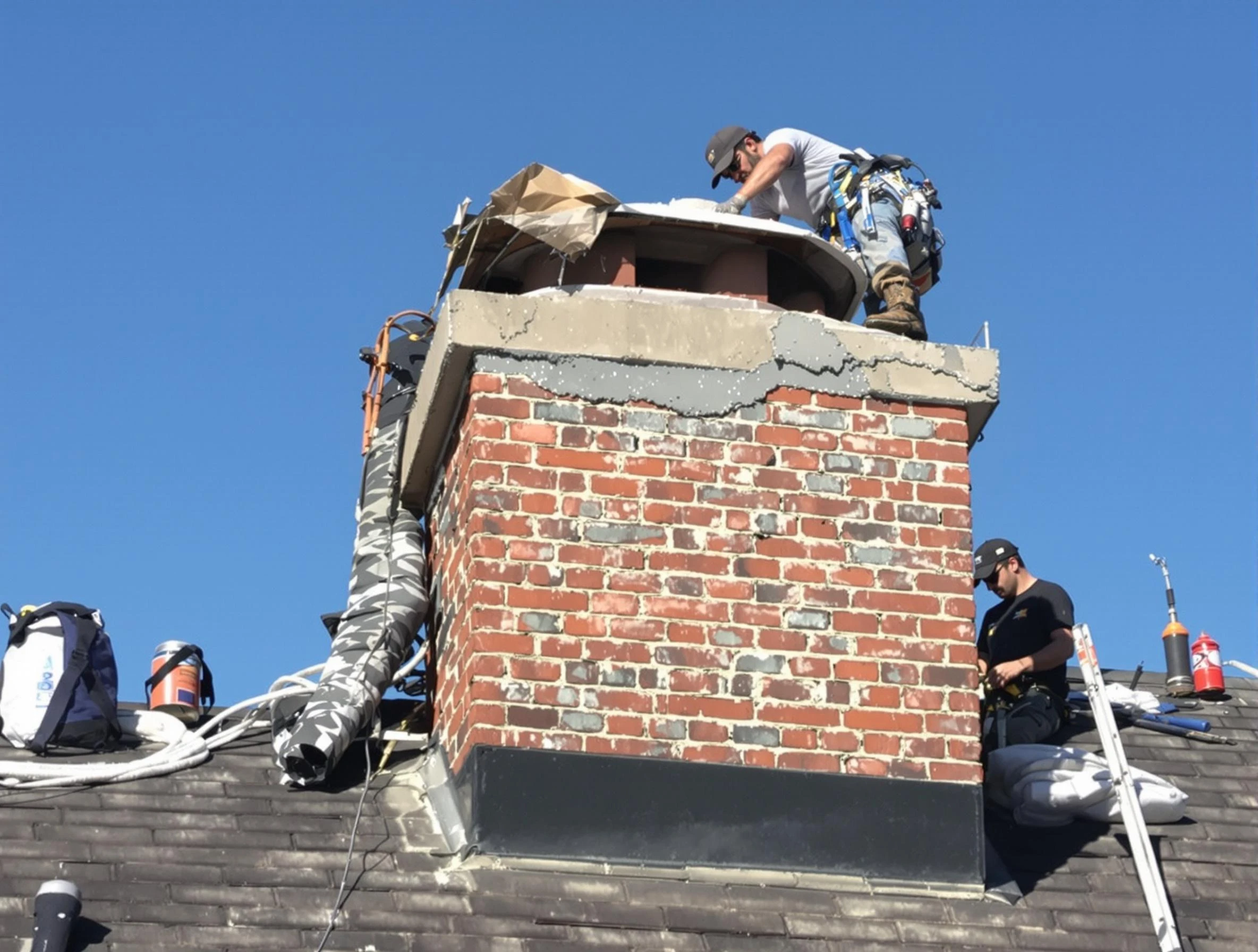 North Decatur Chimney Sweep installing a custom chimney crown in North Decatur, GA